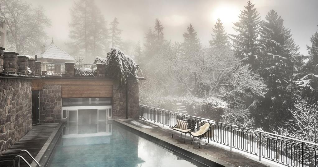 The heated outdoor pool in winter