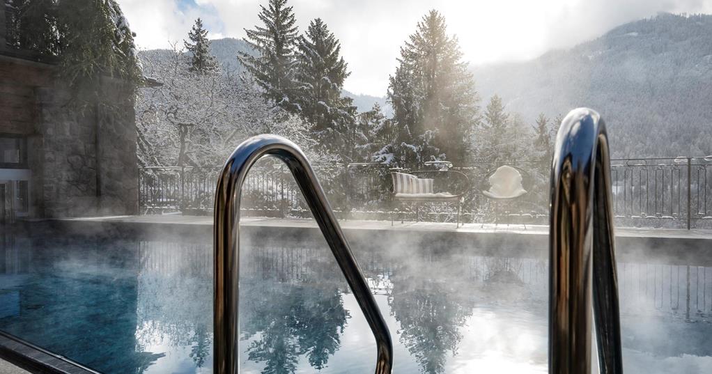 The heated outdoor pool in winter