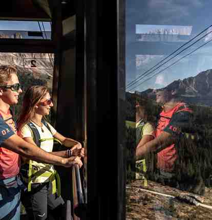 Two people in the cable car