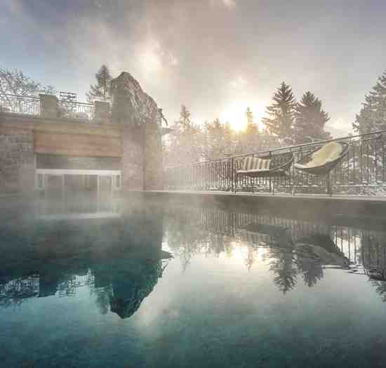 The heated outdoor pool in winter