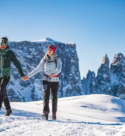 Couple winter hike